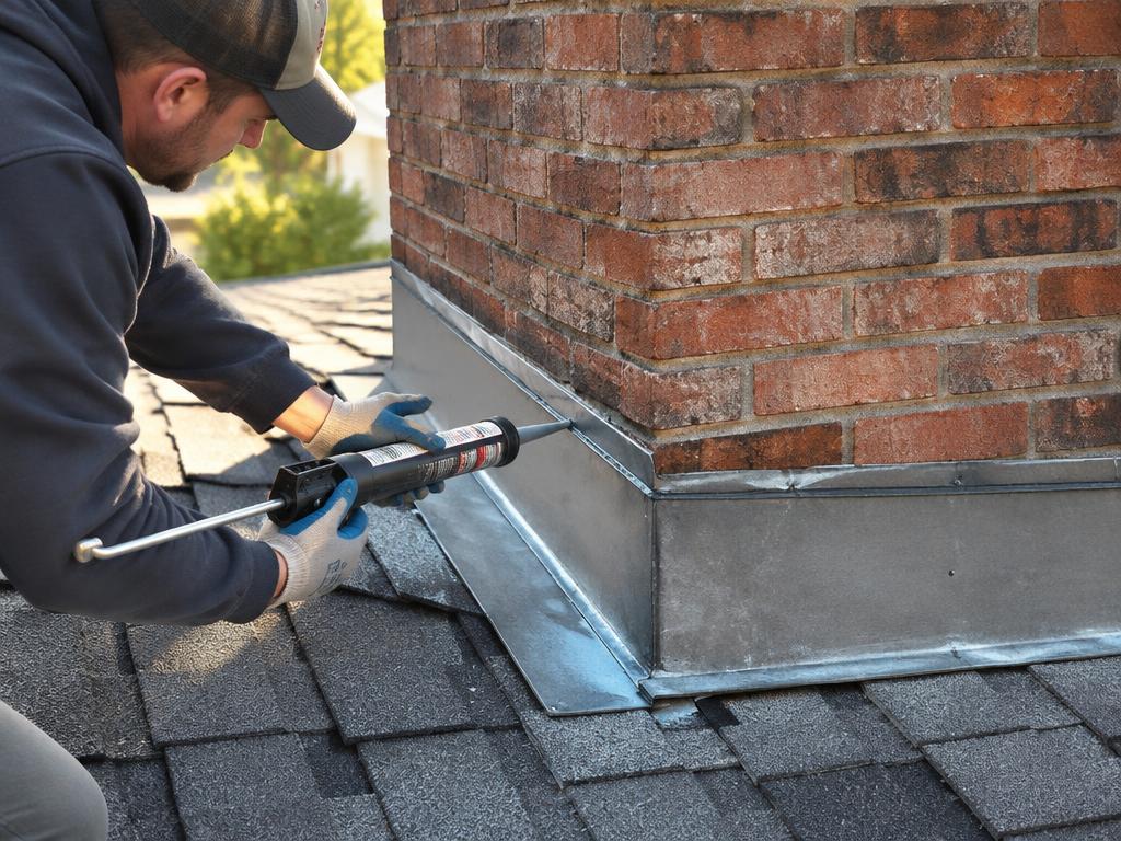 Summit Roofing roofer resealing chimney flashing